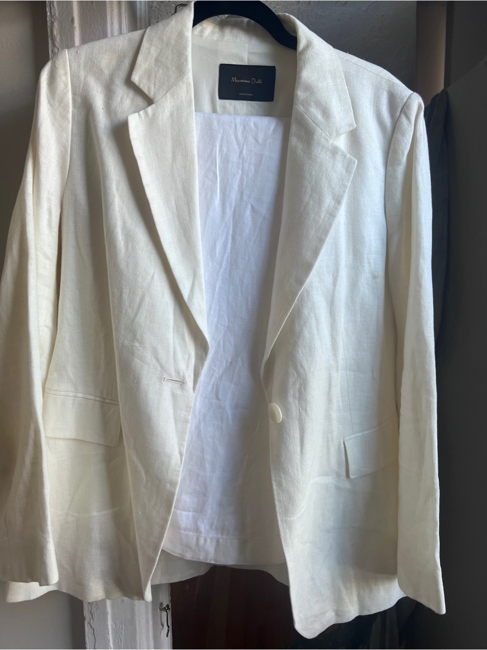 Massimo Dutti Women’s Cream Linen-Blend Blazer